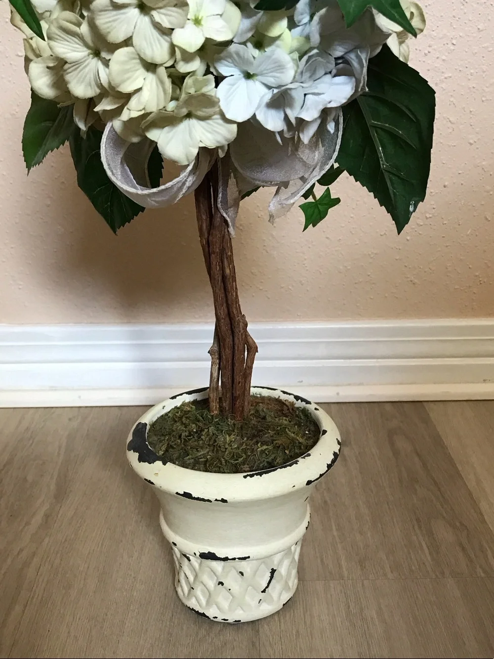 Artificial Hydrangea Topiary in Cream and Light Blue - Home Accents